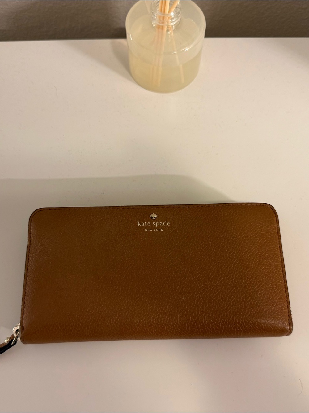 kate spade Brown Zip-Around Pebbled Leather Wallet